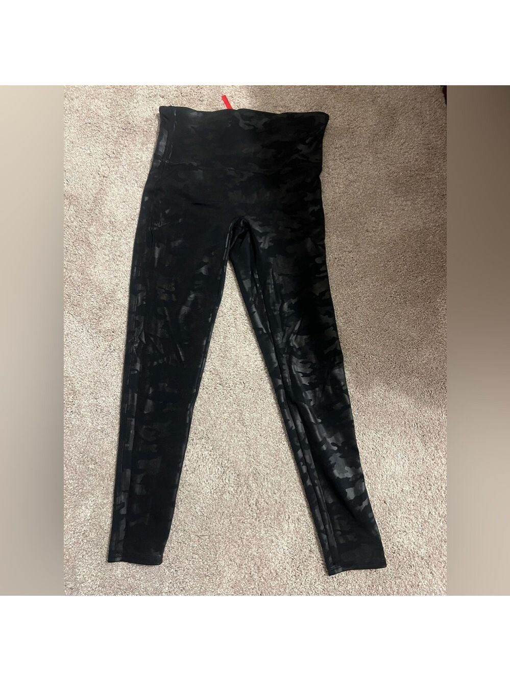 SPANX Black Faux Leather Camo Leggings Petite Length - Picture 2 of 6